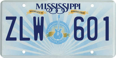 MS license plate ZLW601