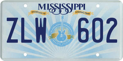 MS license plate ZLW602