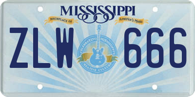 MS license plate ZLW666