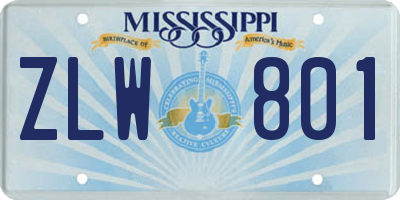 MS license plate ZLW801