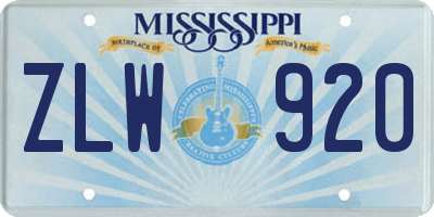 MS license plate ZLW920