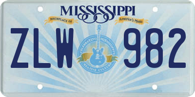 MS license plate ZLW982
