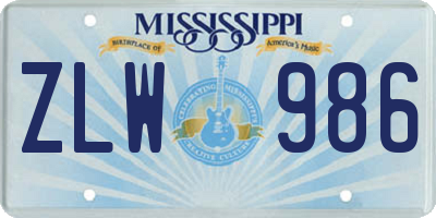 MS license plate ZLW986