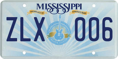 MS license plate ZLX006
