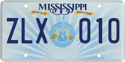 MS license plate ZLX010