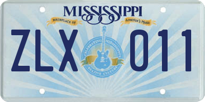 MS license plate ZLX011