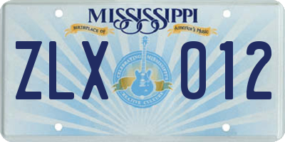 MS license plate ZLX012
