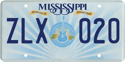 MS license plate ZLX020
