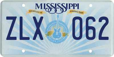 MS license plate ZLX062