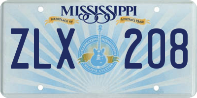 MS license plate ZLX208
