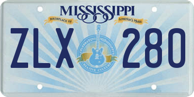 MS license plate ZLX280