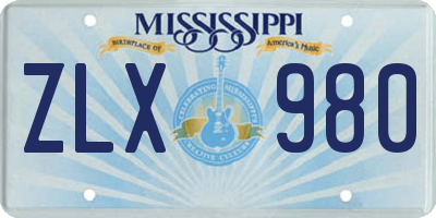 MS license plate ZLX980
