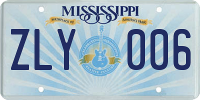 MS license plate ZLY006