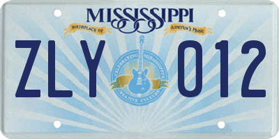 MS license plate ZLY012