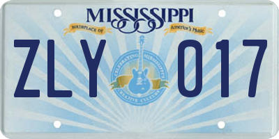 MS license plate ZLY017