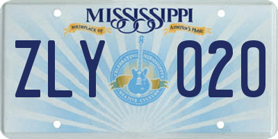 MS license plate ZLY020