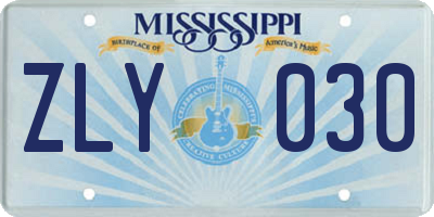MS license plate ZLY030