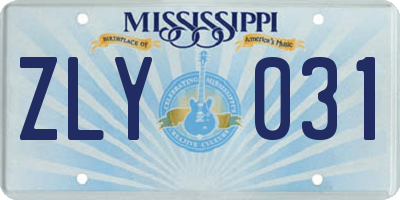 MS license plate ZLY031