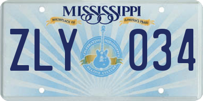 MS license plate ZLY034
