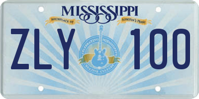 MS license plate ZLY100