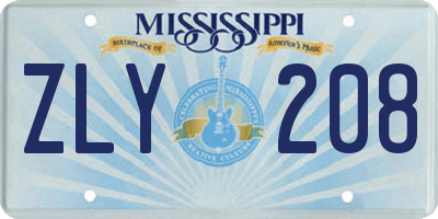 MS license plate ZLY208