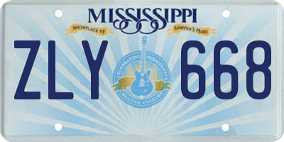 MS license plate ZLY668