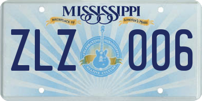 MS license plate ZLZ006