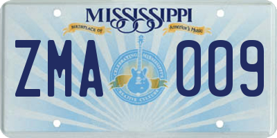MS license plate ZMA009
