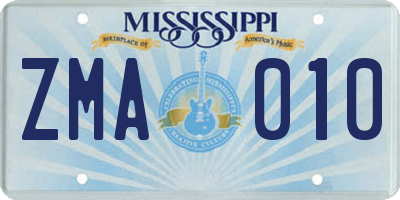 MS license plate ZMA010