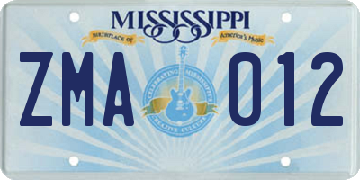 MS license plate ZMA012