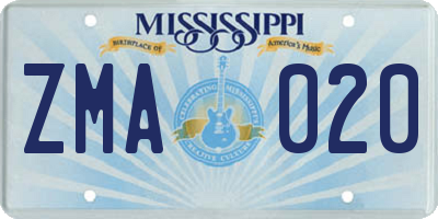 MS license plate ZMA020