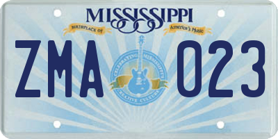 MS license plate ZMA023