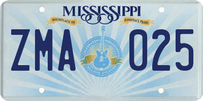 MS license plate ZMA025