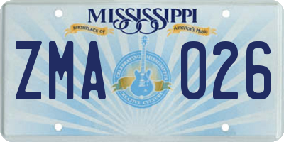 MS license plate ZMA026
