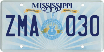 MS license plate ZMA030