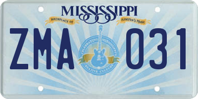 MS license plate ZMA031