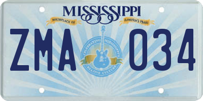 MS license plate ZMA034