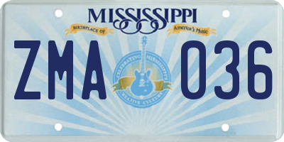 MS license plate ZMA036
