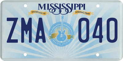 MS license plate ZMA040