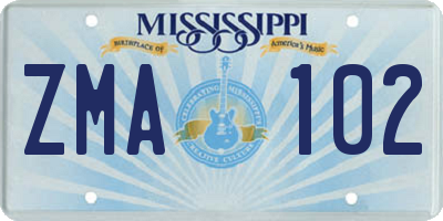 MS license plate ZMA102