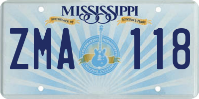 MS license plate ZMA118