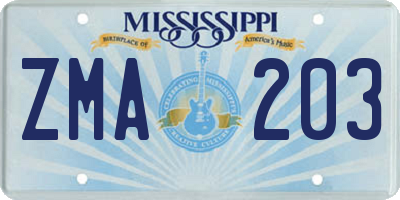 MS license plate ZMA203