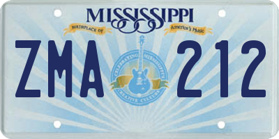 MS license plate ZMA212