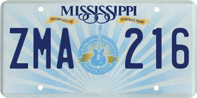 MS license plate ZMA216
