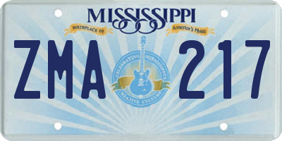 MS license plate ZMA217