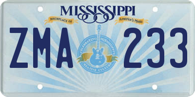 MS license plate ZMA233