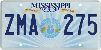 MS license plate ZMA275
