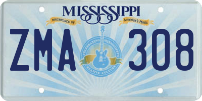 MS license plate ZMA308