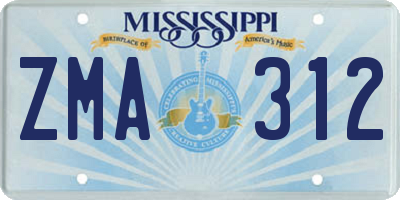MS license plate ZMA312