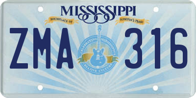 MS license plate ZMA316